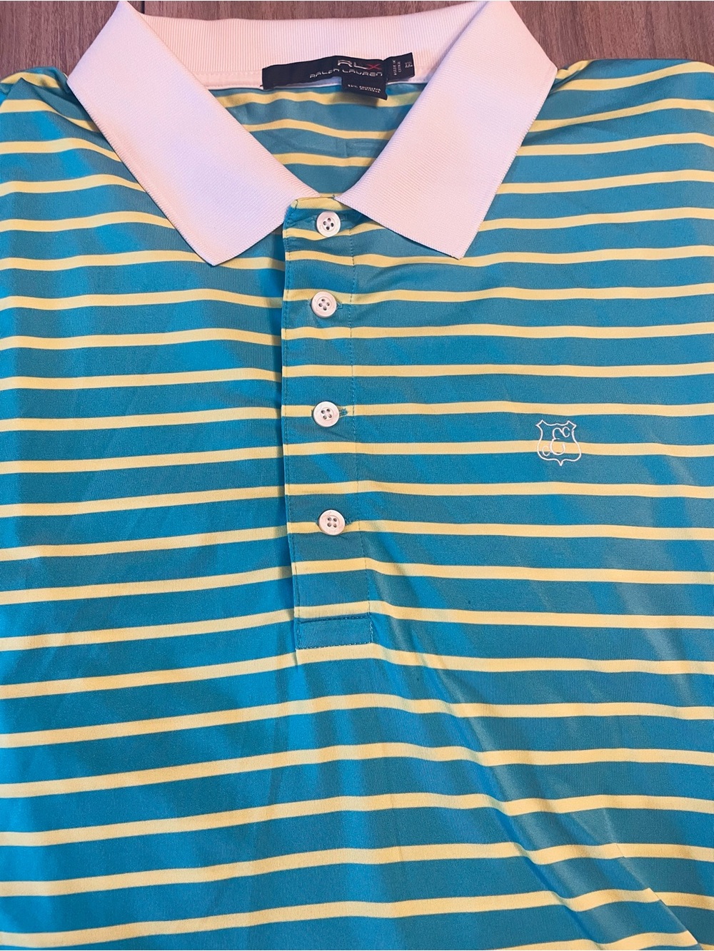 RLX Ralph Lauren Polo Shirt Men’s XXL Green Blue Striped Golf Polo Edgewood CC